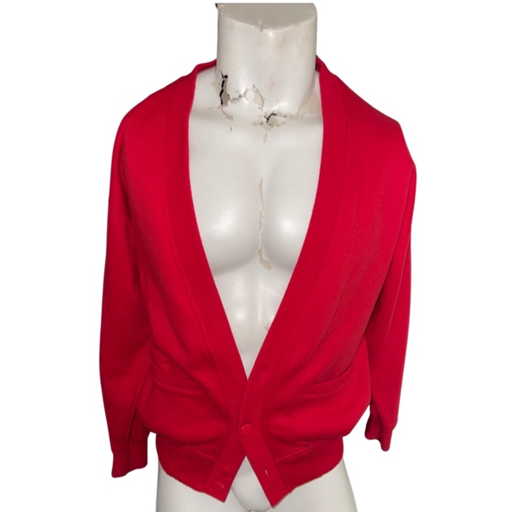 Vintage 80’s Red Cardigan : Cheetah by Mervyn’s : Men’s Medium